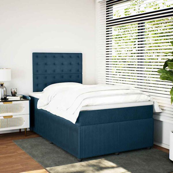 vidaXL Boxspring met matras fluweel donkerblauw 120x190 cm