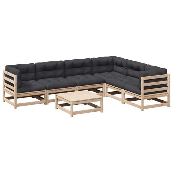 vidaXL 7-delige Loungeset met kussens massief grenenhout