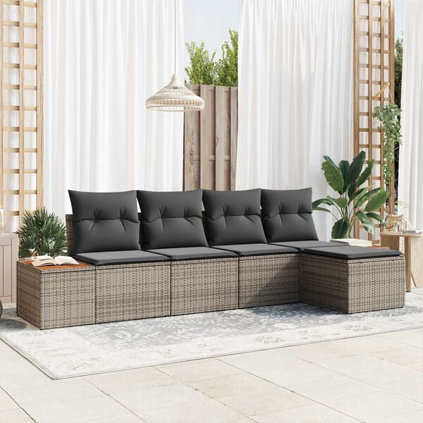 vidaXL Tuin Sofa Set met kussen 5 pcs Grijs Poly Rattan