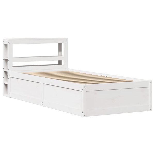 vidaXL Bedframe met hoofdbord massief grenenhout wit 75x190 cm