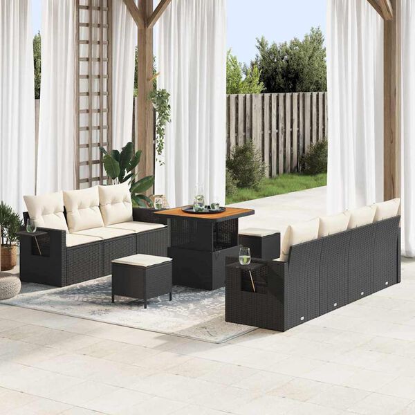 vidaXL Tuin Sofa Set met kussen met opslag 10 pcs Zwart en crème