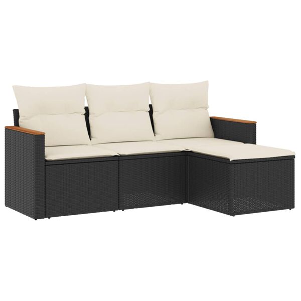 vidaXL 4-delige Loungeset met kussens poly rattan zwart