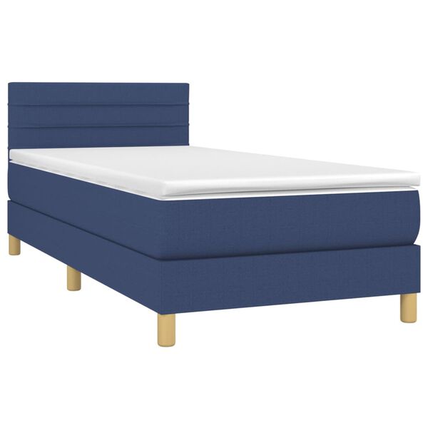 vidaXL Boxspring met matras stof blauw 90x200 cm