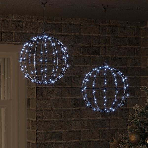 vidaXL Bal met 192 LED 2 pcs Koudwit 31,5 x 31,5 x 32 cm Metaal