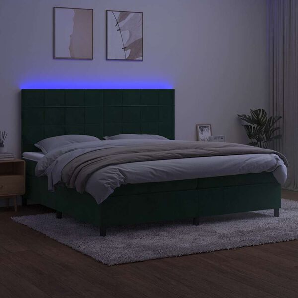 vidaXL Boxspring met matras en LED fluweel donkergroen 200x200 cm
