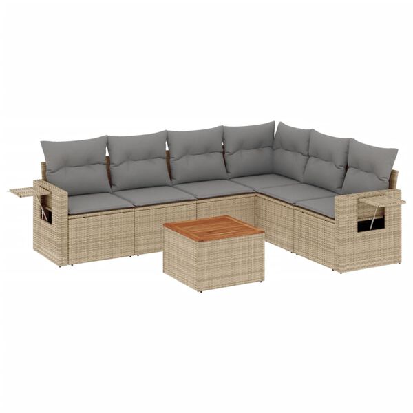 vidaXL 7-delige Loungeset met kussens poly rattan gemengd beige