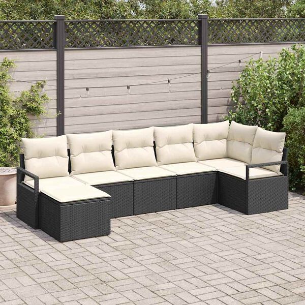 vidaXL Bankstel met kussen 7 pcs Zwart poly rattan