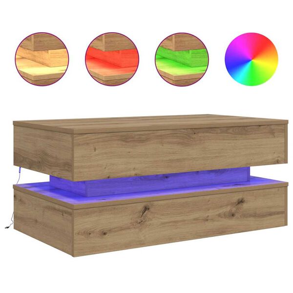 vidaXL Salontafel met LED-verlichting 90x50x40cm artisanaal eikenkleur