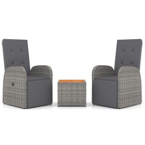 vidaXL 3-delige Loungeset poly rattan en massief acaciahout grijs