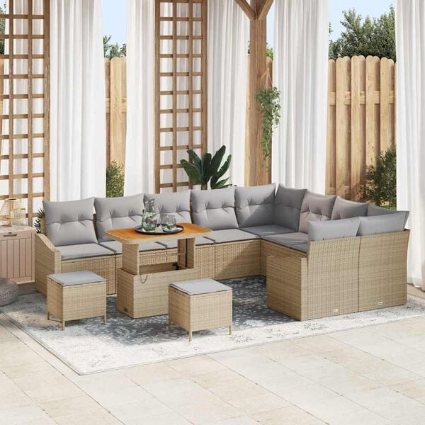 vidaXL Tuinbankenset met kussen 12 pcs Beige poly rattan