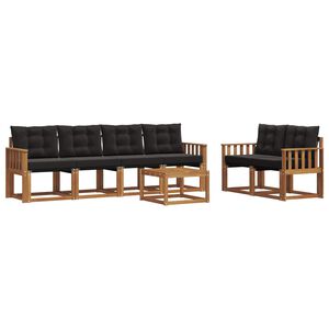 vidaXL Buiten bankenset met kussen 7 pcs Natuurlijk en Zwart
