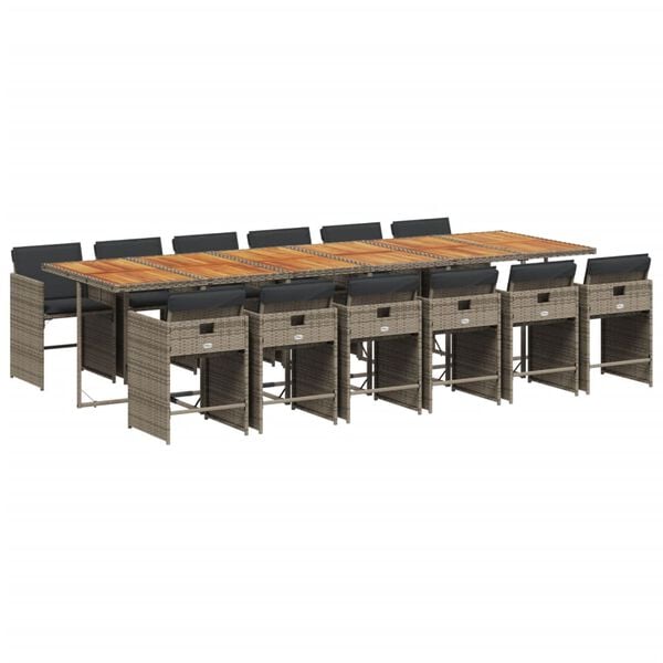 vidaXL 13-delige Tuinset met kussens poly rattan grijs
