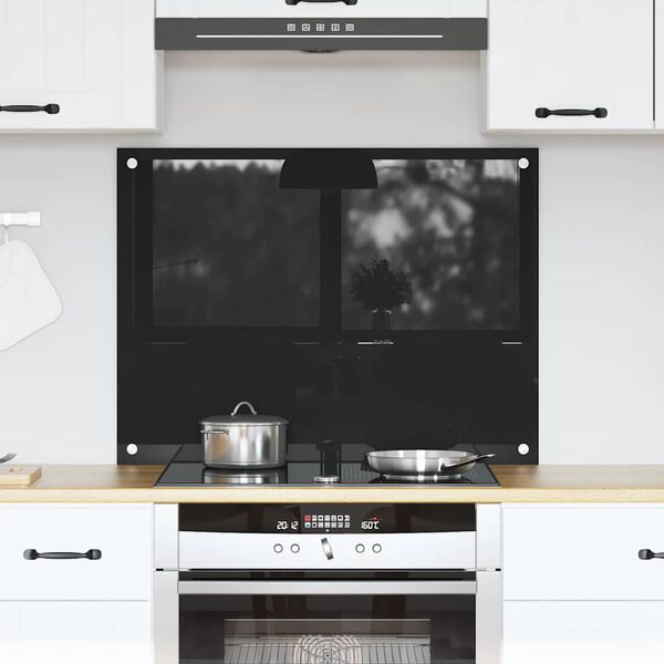 vidaXL Keuken Achterwand Zwart 80 x 60 cm gehard glas