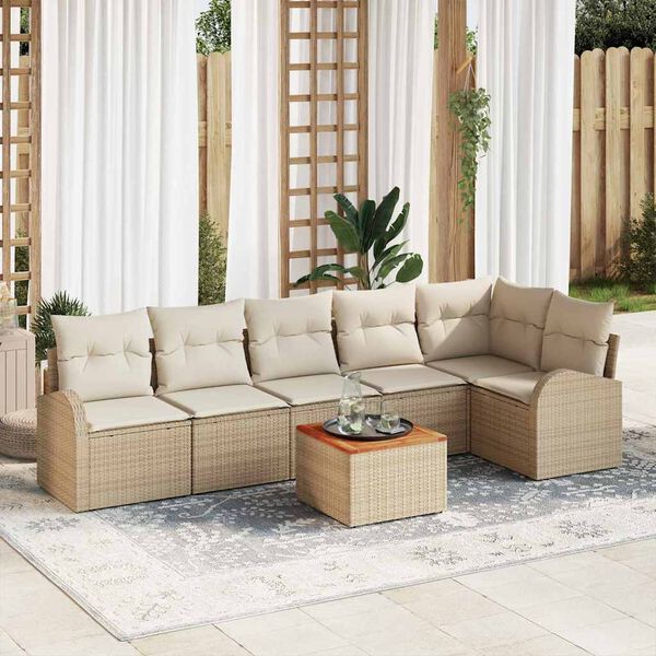 vidaXL Tuinbankenset met kussen 7 pcs Beige poly rattan