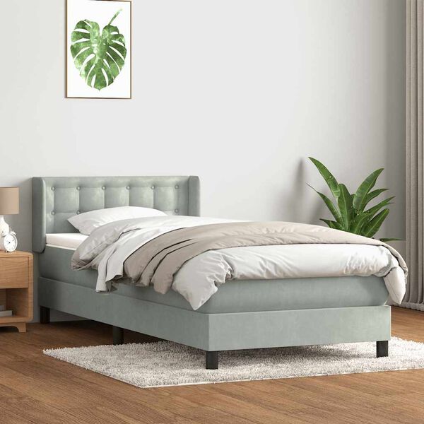 vidaXL Boxspring met matras fluweel lichtgrijs 80x220 cm