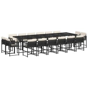 vidaXL 17-delige Tuinset met kussens poly rattan zwart