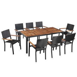 vidaXL 9-delige Tuinset poly rattan en acaciahout zwart