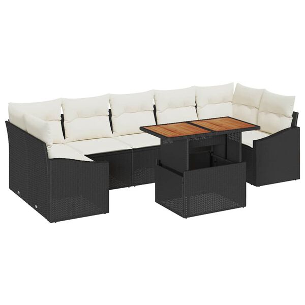vidaXL Tuin Sofa Set met kussen met opslag 8 pcs Zwart en Beige