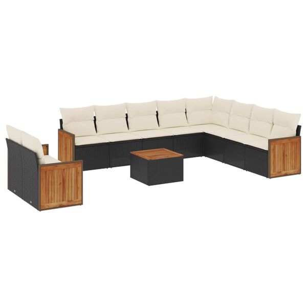 vidaXL 11-delige Loungeset met kussens poly rattan zwart