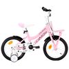 vidaXL Kinderfiets met voordrager 14 inch wit en roze