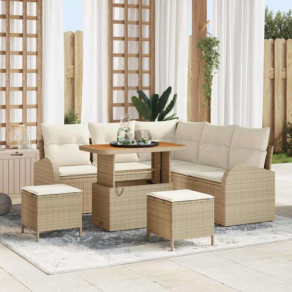 vidaXL Tuin Sofa Set met kussen met opslag 8 pcs Beige en Cr&egrave;me
