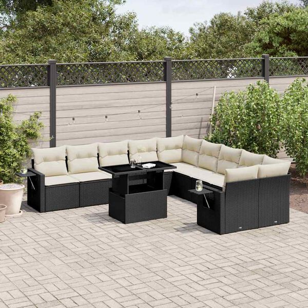 vidaXL 11-delige Loungeset met kussens poly rattan zwart