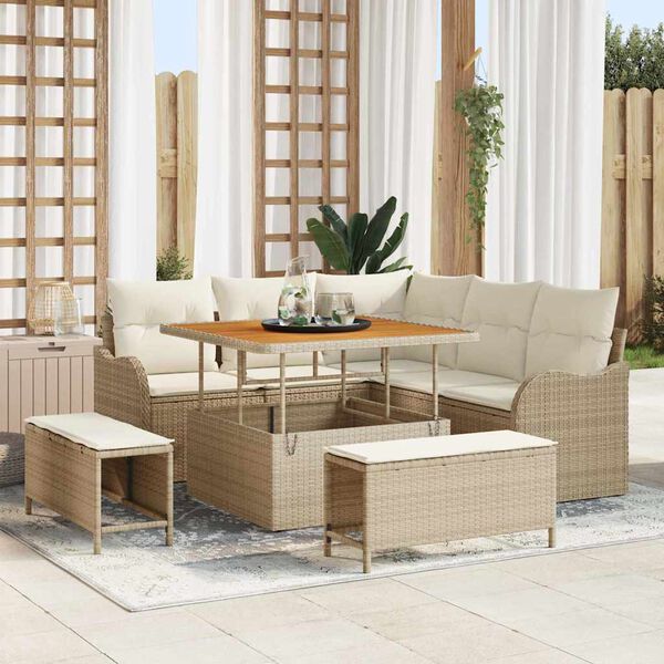 vidaXL Tuin Sofa Set met kussen met opslag 8 pcs Beige en Cr&egrave;me