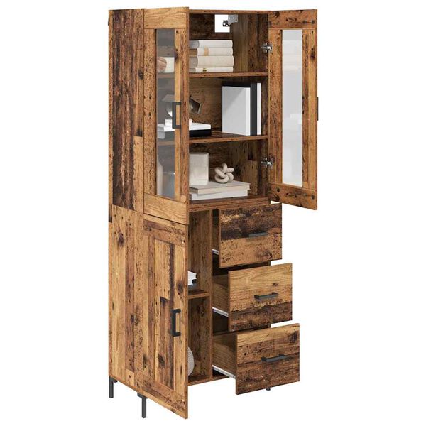 vidaXL Hoge kast met lade 2 pcs Oudhout Bewerkt hout