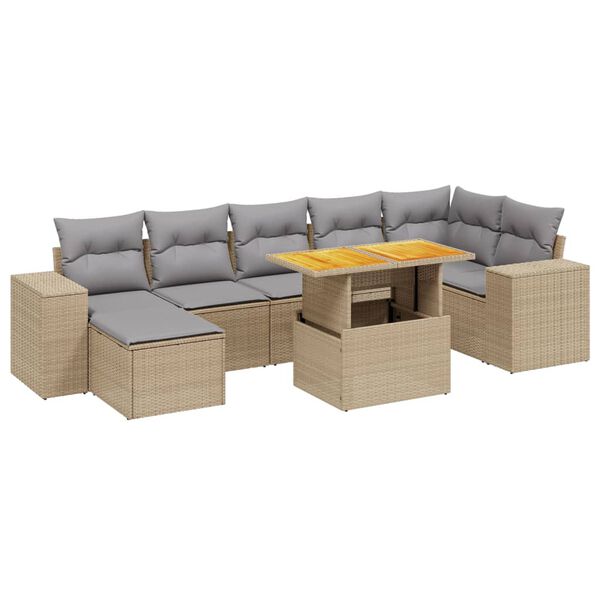 vidaXL 8-delige Loungeset met kussens poly rattan beige