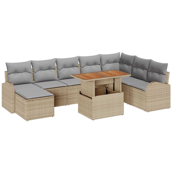 vidaXL Tuin Sofa Set met opslag 9 pcs Beige Poly riet