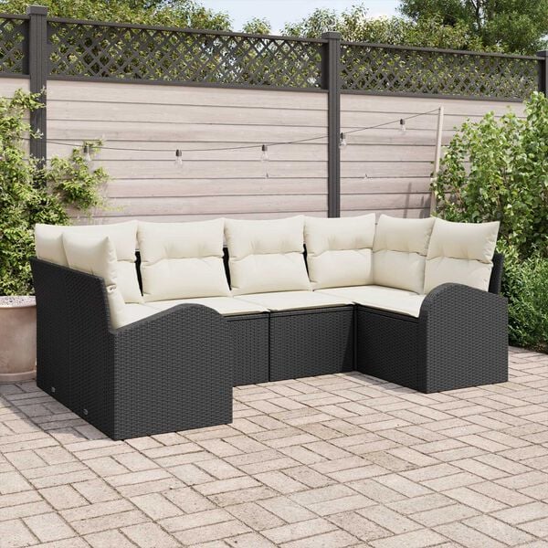 vidaXL Tuinbankenset met kussen 6 pcs Zwart en Wit poly rattan