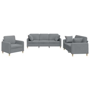 vidaXL 3-delige Loungeset met kussens stof lichtgrijs