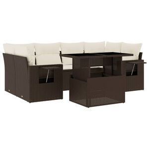 vidaXL 7-delige Loungeset met kussens poly rattan bruin