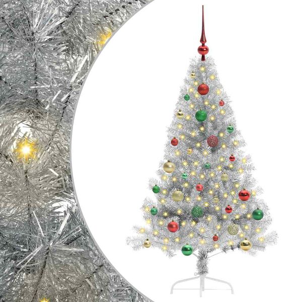 vidaXL Kunstmatig Voorverlicht Kerstboom met 150 LED Zilver 150 cm PET