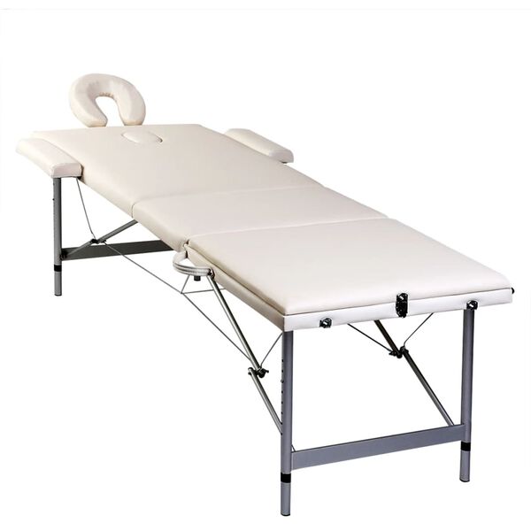 Inklapbare massagetafel 3 zones met aluminium frame (creme)