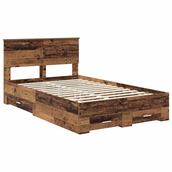 vidaXL Bedframe met hoofdeinde Oudhout 120 x 190 cm Bewerkt hout