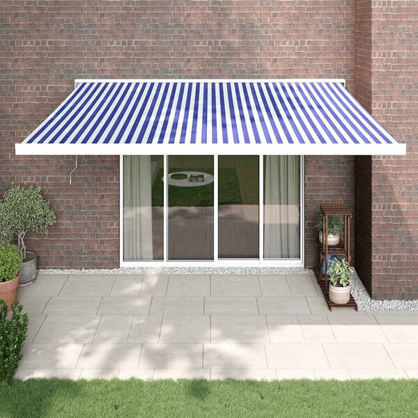 vidaXL Luifel uittrekbaar 4,5x3 m stof en aluminium blauw en wit