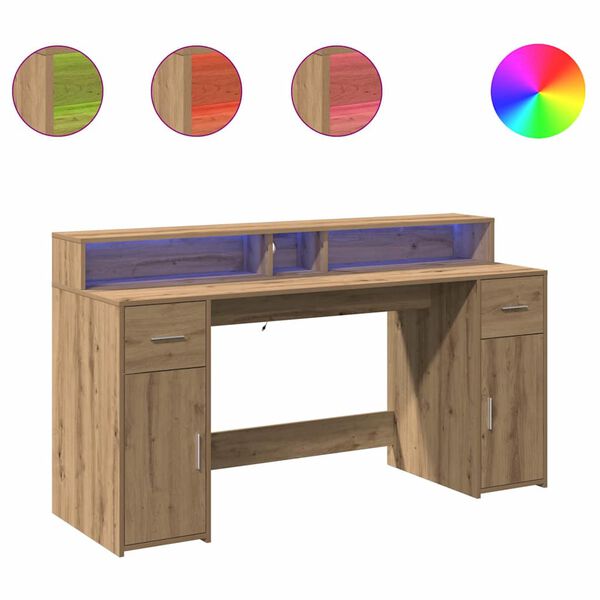 vidaXL Bureau met LED-verlichting 160x55x91 cm hout artisanaal eiken
