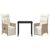 vidaXL Tuin eettafelset met kussen 3 pcs Beige poly rattan