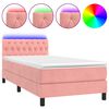vidaXL Boxspring met matras en LED fluweel roze 90x190 cm