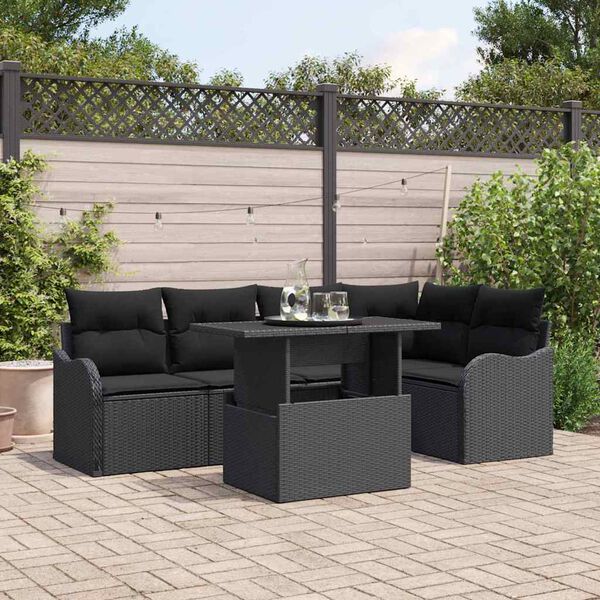 vidaXL Tuin Sofa Set met kussen 6 pcs Zwart Poly riet