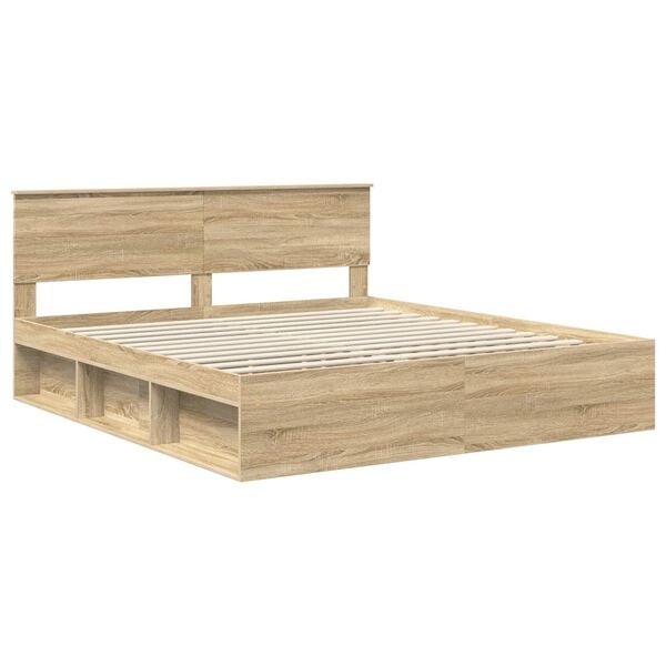 vidaXL Bedframe met hoofdeinde Sonoma 200 x 200 cm Bewerkt hout