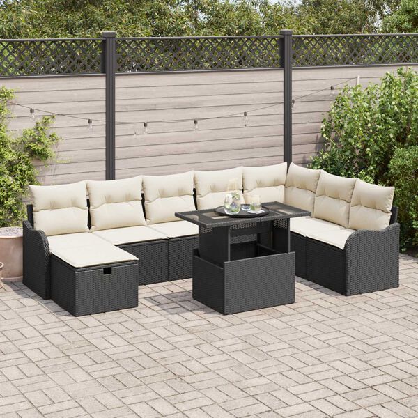 vidaXL Tuin Sofa Set met kussen met opslag 9 pcs Zwart Poly riet