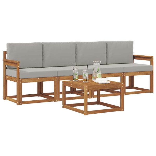 vidaXL Buiten bankenset met kussen 5 pcs Natuurlijk en Lichtgrijs