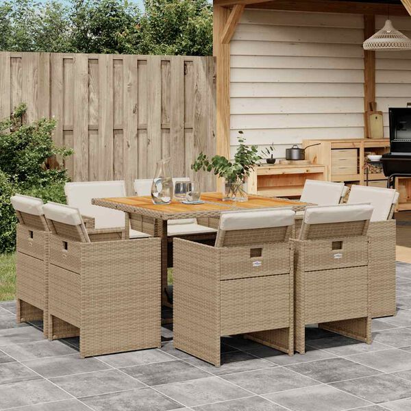 vidaXL 9-delige Tuinset met kussens poly rattan beige