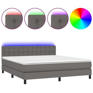 vidaXL Boxspring met matras en LED kunstleer grijs 180x200 cm