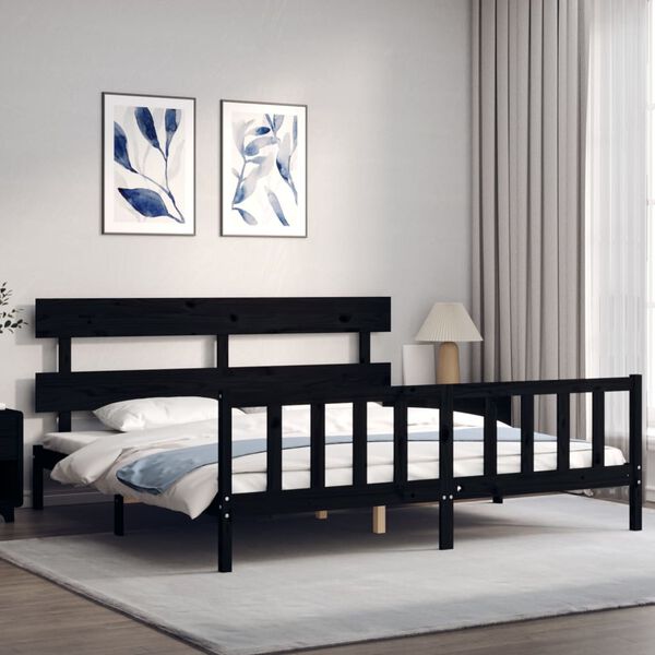 vidaXL Bedframe met hoofdbord massief hout zwart