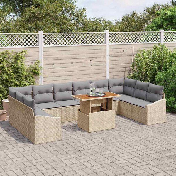 vidaXL Tuin Eetset met kussen 11 pcs Beige en Grijs