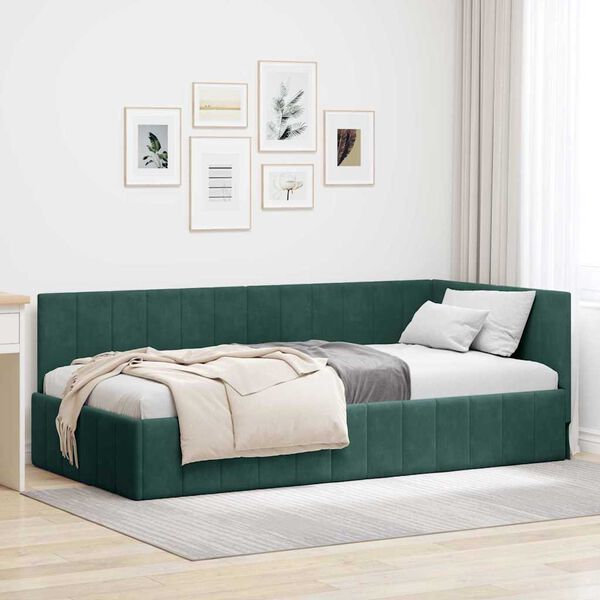 vidaXL Hoekbedframe met hoofdeinde Donkergroen 90 cm x 200 cm Fluweel