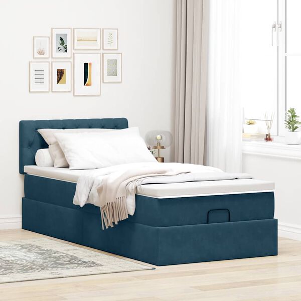 vidaXL Ottoman bed met matras 100x200 cm fluweel donkerblauw